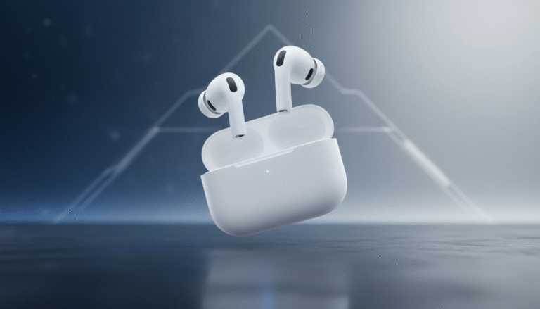 White Apple AirPods in their charging case